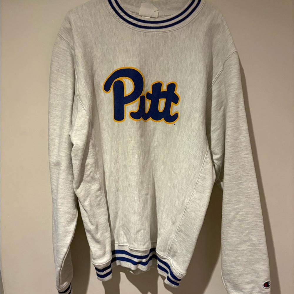 Champion Men's White Sweater with Blue and Yellow Logo